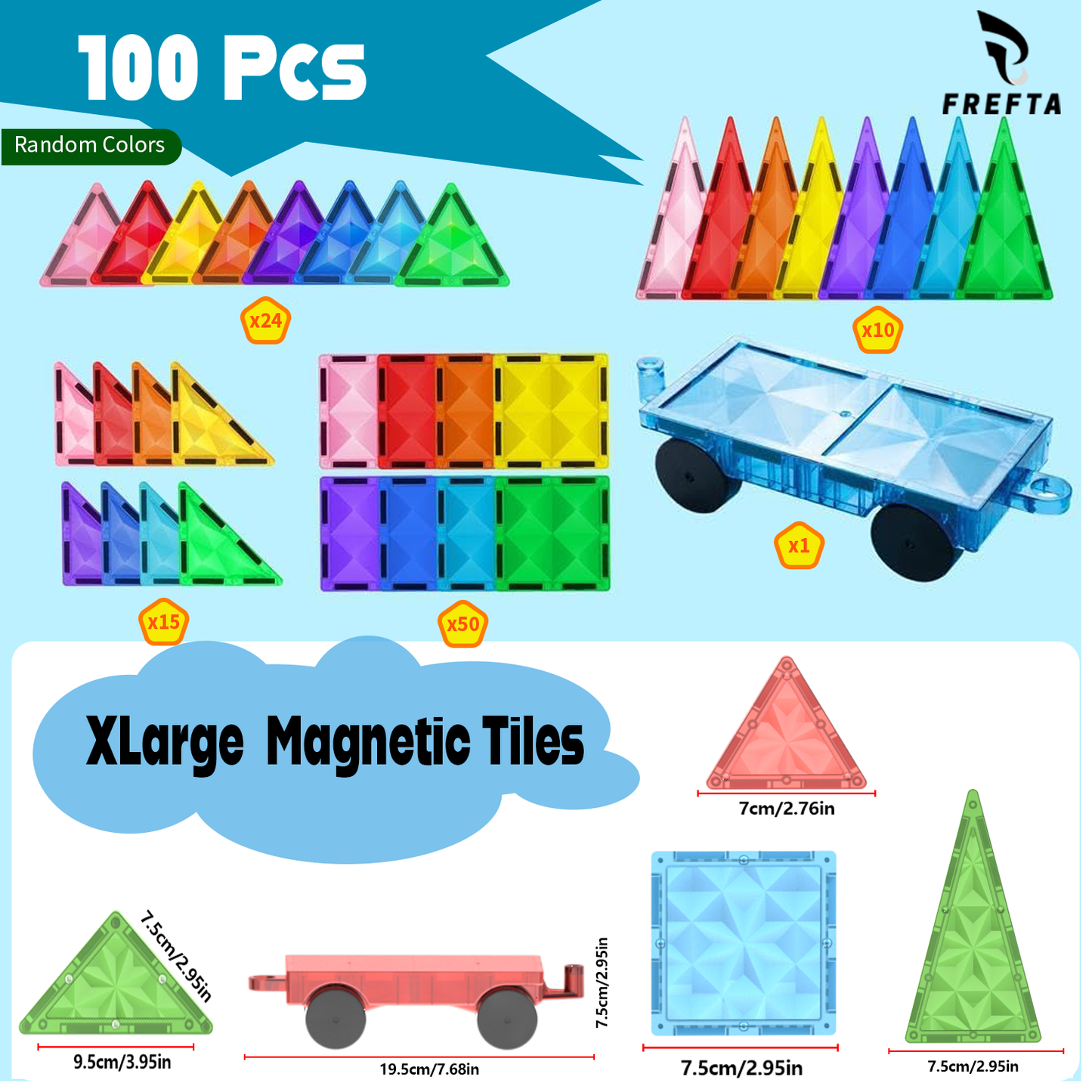 100PCS Magnetic Tiles for Kids Ages 3+ – STEM Building Blocks Set, Montessori Sensory Toys for Toddlers, Educational Construction Magnet Toy, Gift Game for Boys & Girls