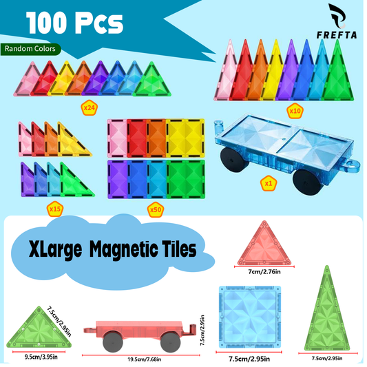 100PCS Magnetic Tiles for Kids Ages 3+ – STEM Building Blocks Set, Montessori Sensory Toys for Toddlers, Educational Construction Magnet Toy, Gift Game for Boys & Girls