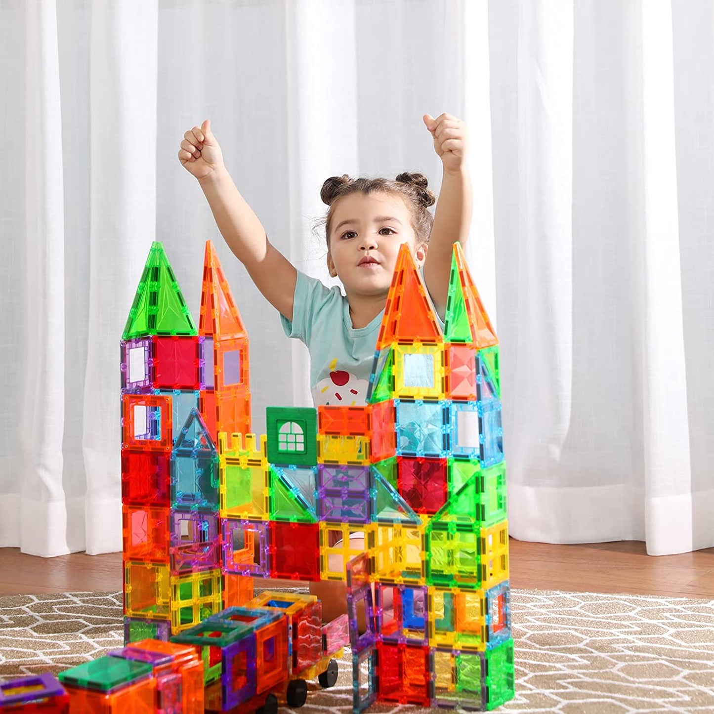 100PCS Magnetic Tiles for Kids Ages 3+ – STEM Building Blocks Set, Montessori Sensory Toys for Toddlers, Educational Construction Magnet Toy, Gift Game for Boys & Girls