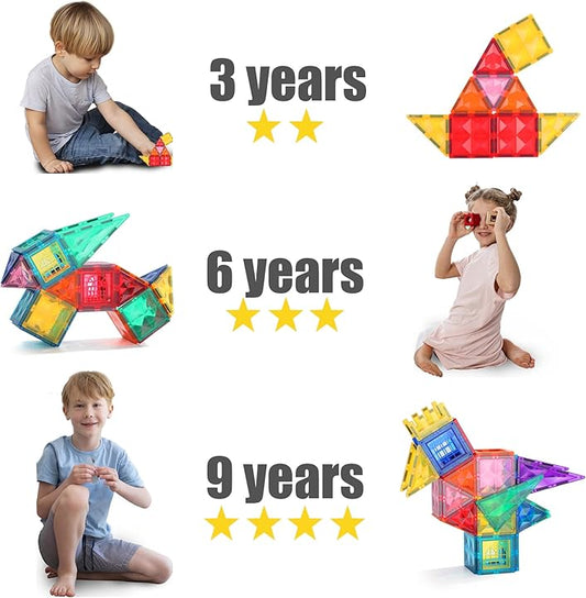 60PCS Magnetic Tiles for Kids Ages 3+ – STEM Building Blocks Set, Montessori Sensory Toys for Toddlers, Educational Construction Magnet Toy, Gift Game for Boys & Girls