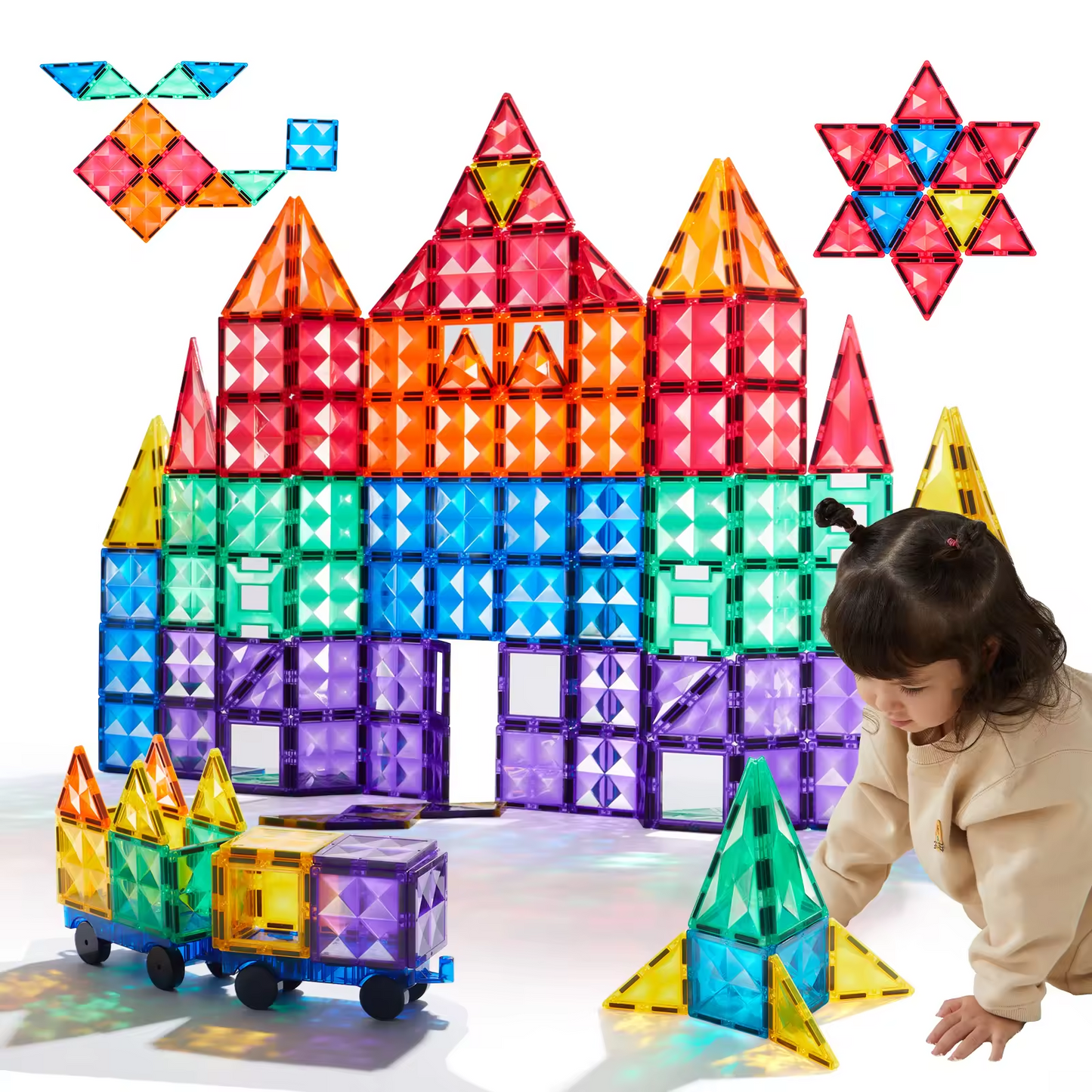100PCS Magnetic Tiles for Kids Ages 3+ – STEM Building Blocks Set, Montessori Sensory Toys for Toddlers, Educational Construction Magnet Toy, Gift Game for Boys & Girls
