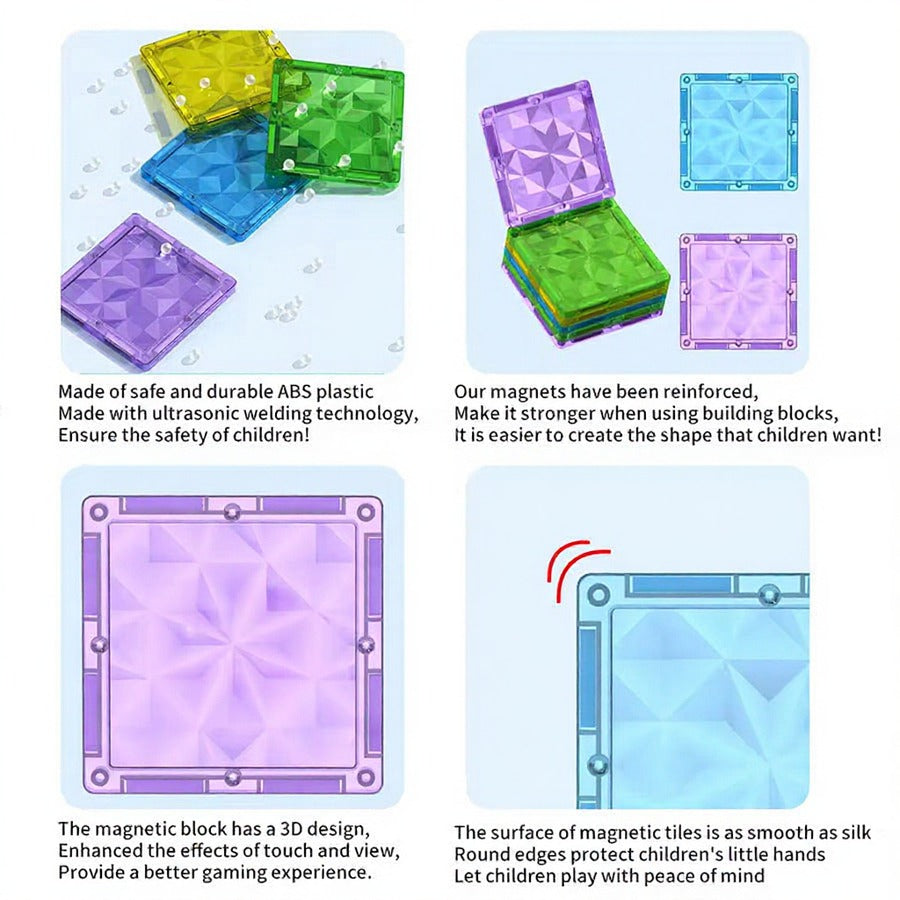 100PCS Magnetic Tiles for Kids Ages 3+ – STEM Building Blocks Set, Montessori Sensory Toys for Toddlers, Educational Construction Magnet Toy, Gift Game for Boys & Girls