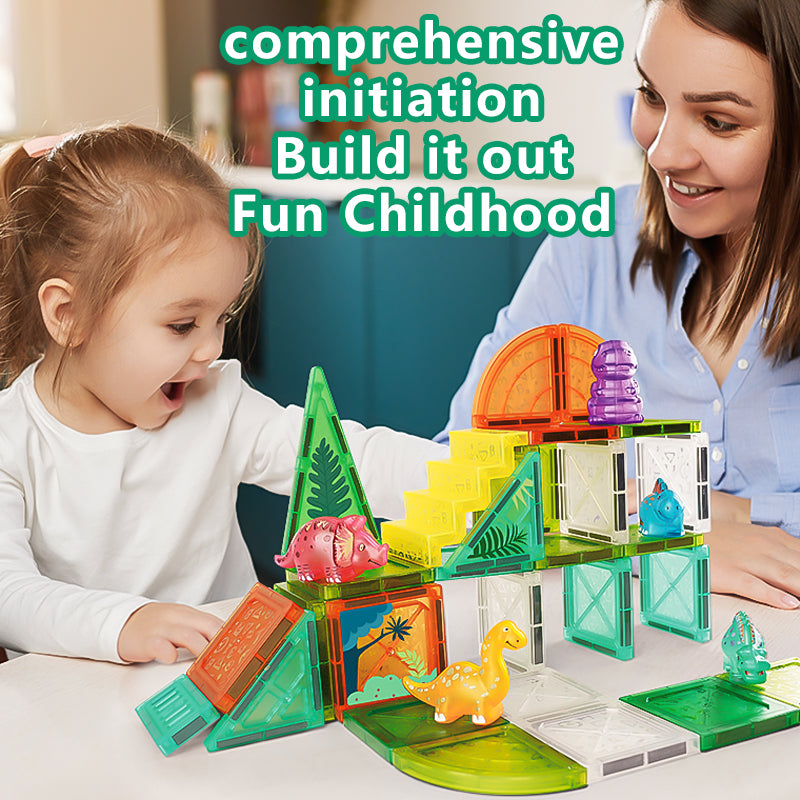 Dinosaur Magnetic Tiles Toys for Kids Ages 3-8 – STEM Building Blocks with 55PCS Set of Magnet Tiles & Dinosaurs, Educational Sensory Toys for Boys & Girls, Creative Construction Gift