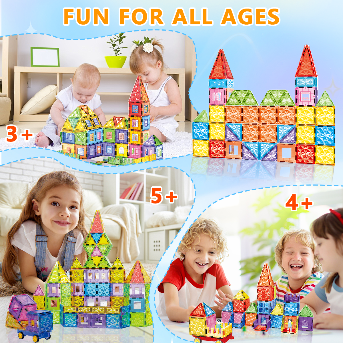 60PCS Magnetic Tiles for Kids Ages 3+ – STEM Building Blocks Set, Montessori Sensory Toys for Toddlers, Educational Construction Magnet Toy, Gift Game for Boys & Girls