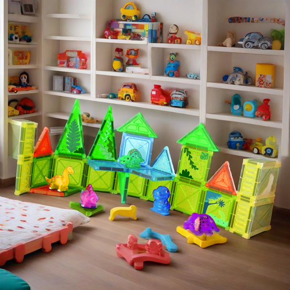 Dinosaur Magnetic Tiles Toys for Kids Ages 3-8 – STEM Building Blocks with 55PCS Set of Magnet Tiles & Dinosaurs, Educational Sensory Toys for Boys & Girls, Creative Construction Gift
