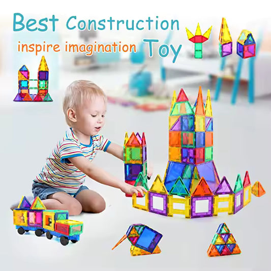 Magnetic Tiles Building Blocks 110PCS with 2 Cars – STEM Construction Toys for Kids Ages 3+, Montessori Educational Sensory Set, Creative Birthday Gifts for Kids Toddlers Game for Boys and Girls