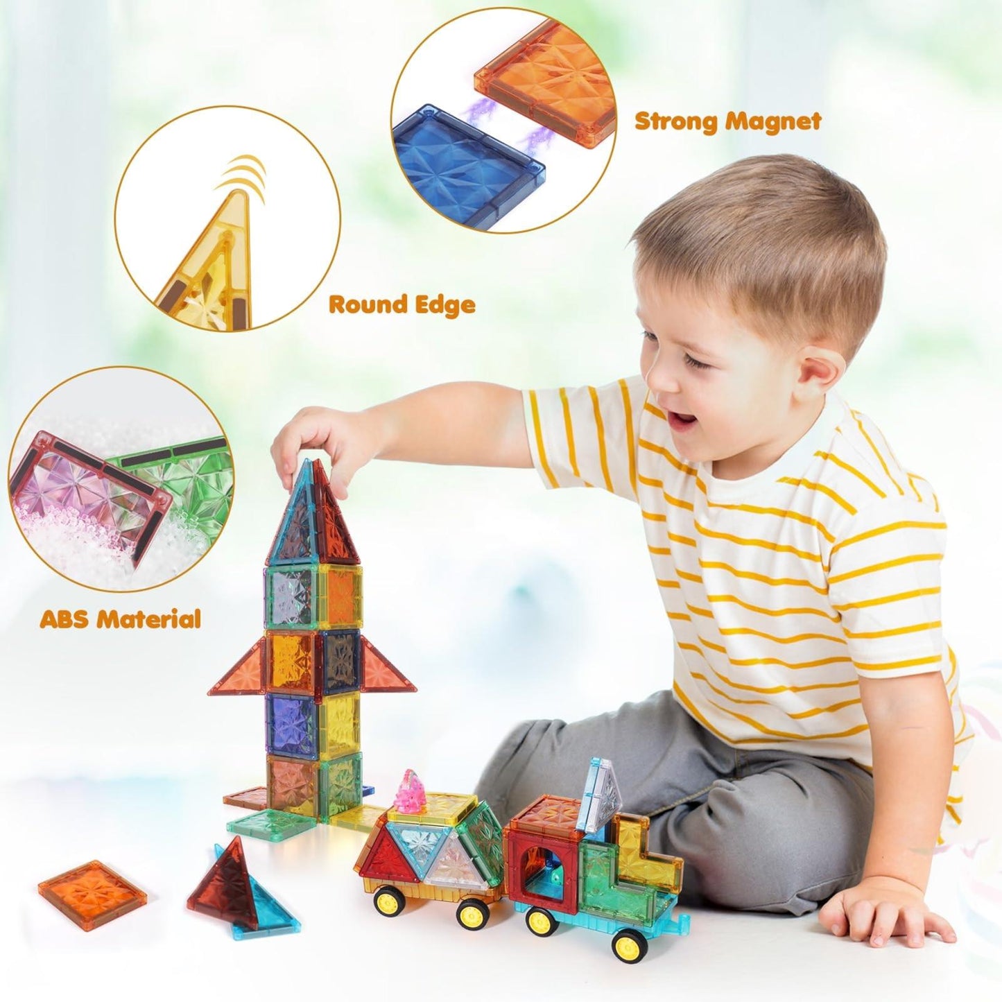 100PCS Magnetic Tiles for Kids Ages 3+ – STEM Building Blocks Set, Montessori Sensory Toys for Toddlers, Educational Construction Magnet Toy, Gift Game for Boys & Girls
