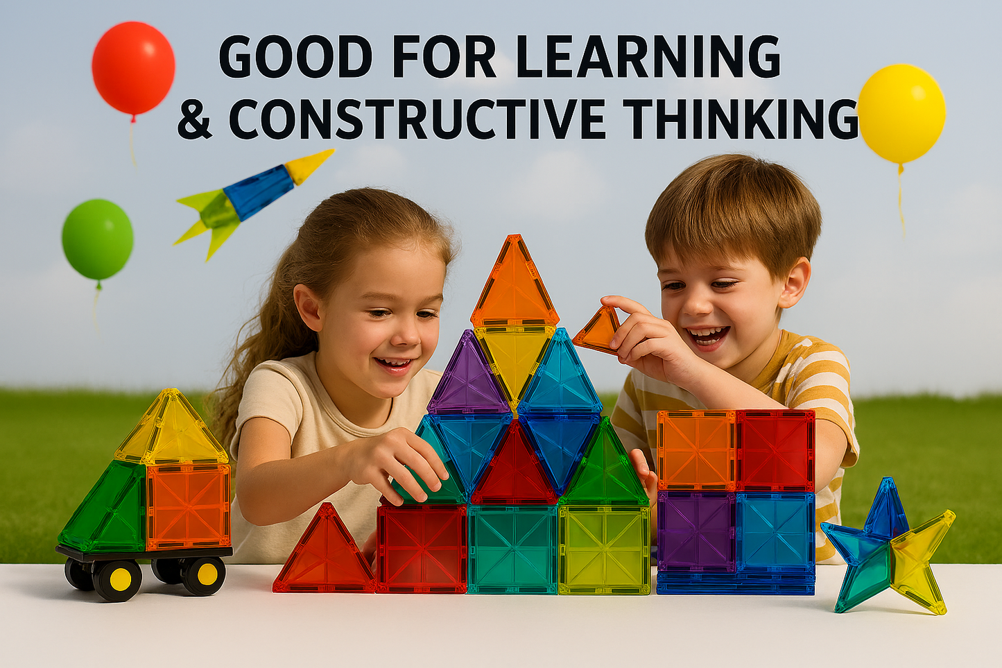 60PCS Magnetic Tiles for Kids Ages 3+ – STEM Building Blocks Set, Montessori Sensory Toys for Toddlers, Educational Construction Magnet Toy, Gift Game for Boys & Girls