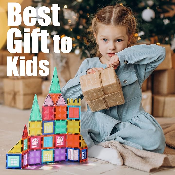 60PCS Magnetic Tiles for Kids Ages 3+ – STEM Building Blocks Set, Montessori Sensory Toys for Toddlers, Educational Construction Magnet Toy, Gift Game for Boys & Girls