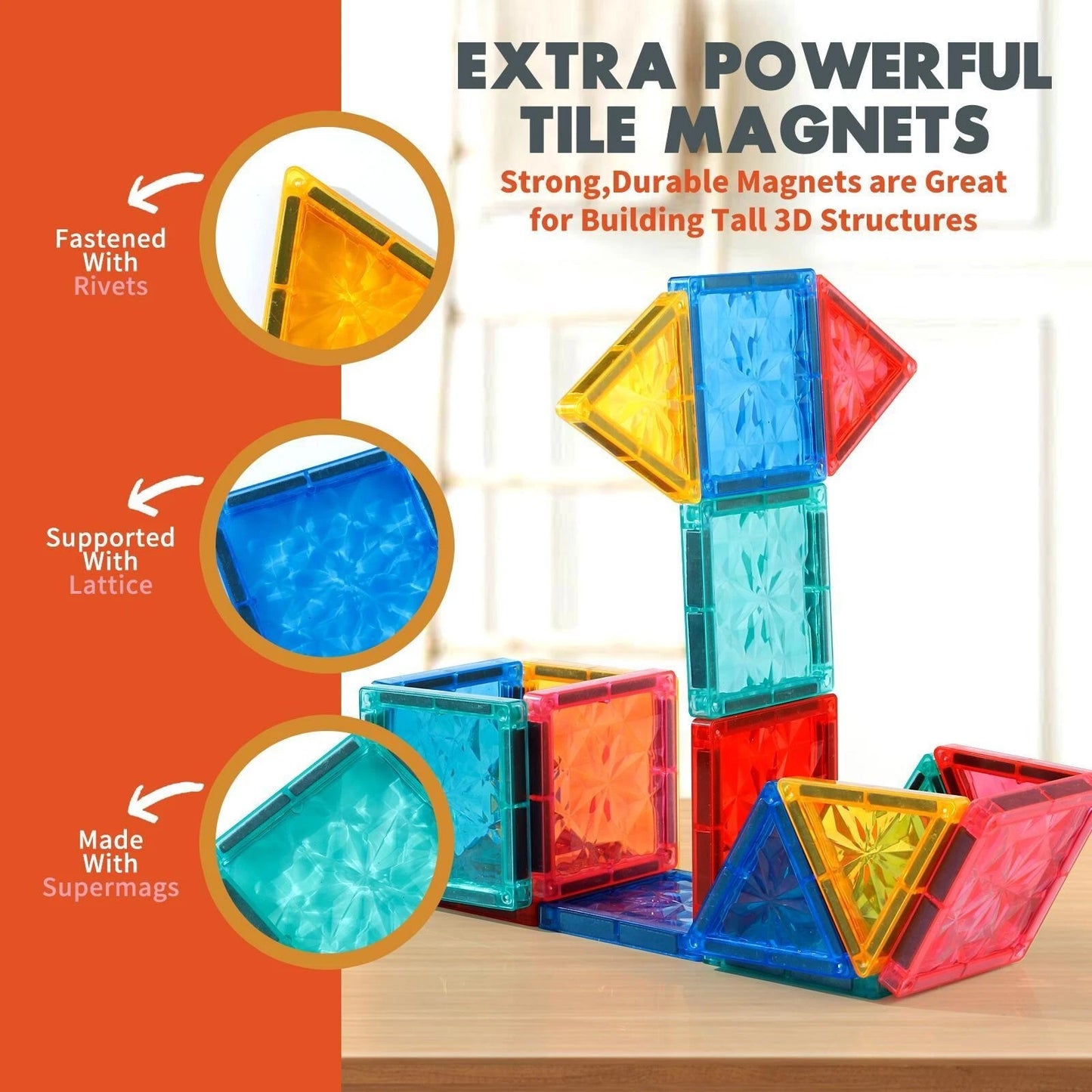 60PCS Magnetic Tiles for Kids Ages 3+ – STEM Building Blocks Set, Montessori Sensory Toys for Toddlers, Educational Construction Magnet Toy, Gift Game for Boys & Girls