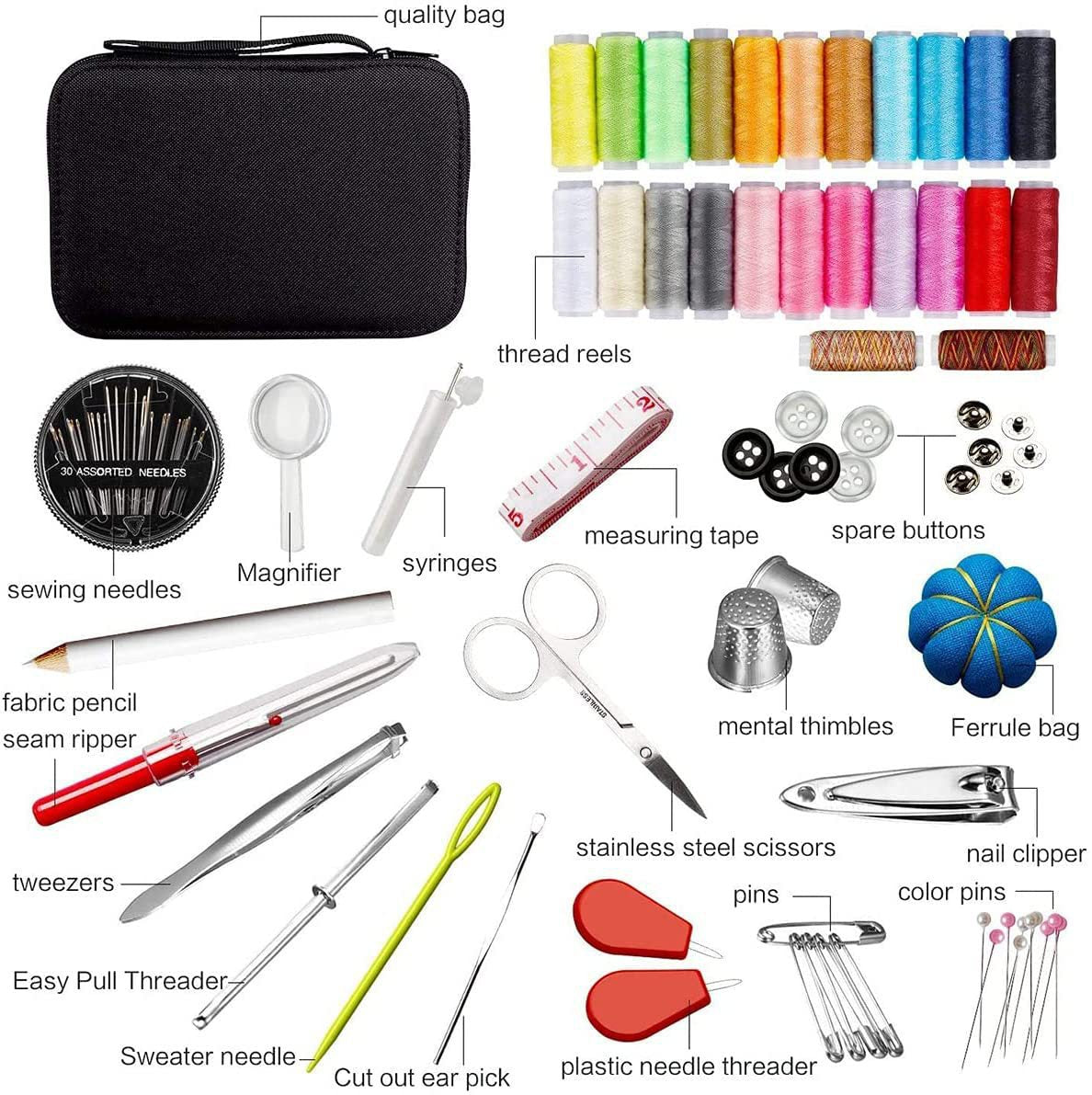Sewing Kit for Adults – 158 Pcs Travel Sewing Kit with Needles, Threads, Seam Ripper, Tape Measure, Pins, Needle Threaders – Compact Mini Sewing Kit for Hand Sewing & Travel Emergency
