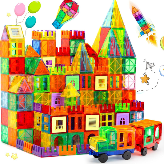 Magnetic Tiles Building Blocks 110PCS with 2 Cars – STEM Construction Toys for Kids Ages 3+, Montessori Educational Sensory Set, Creative Birthday Gifts for Kids Toddlers Game for Boys and Girls
