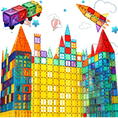 Magnetic Tiles Building Blocks 110PCS with 2 Cars – STEM Construction Toys for Kids Ages 3+, Montessori Educational Sensory Set, Creative Birthday Gifts for Kids Toddlers Game for Boys and Girls