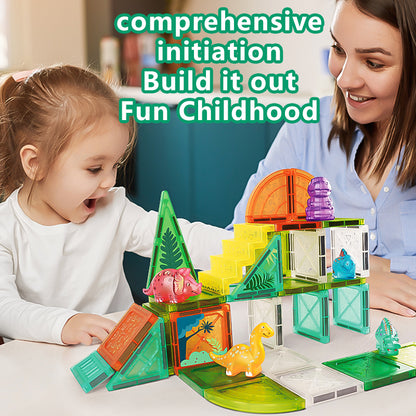 Dinosaur Magnetic Tiles Toys for Kids Ages 3-8 – STEM Building Blocks with 55PCS Set of Magnet Tiles & Dinosaurs, Educational Sensory Toys for Boys & Girls, Creative Construction Gift