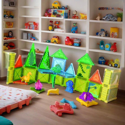 Dinosaur Magnetic Tiles Toys for Kids Ages 3-8 – STEM Building Blocks with 55PCS Set of Magnet Tiles & Dinosaurs, Educational Sensory Toys for Boys & Girls, Creative Construction Gift