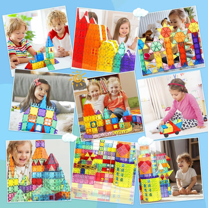 Magnetic Tiles Building Blocks 110PCS with 2 Cars – STEM Construction Toys for Kids Ages 3+, Montessori Educational Sensory Set, Creative Birthday Gifts for Kids Toddlers Game for Boys and Girls
