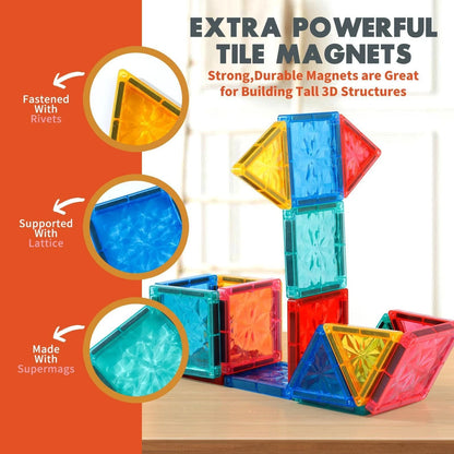 60PCS Magnetic Tiles for Kids Ages 3+ – STEM Building Blocks Set, Montessori Sensory Toys for Toddlers, Educational Construction Magnet Toy, Gift Game for Boys & Girls